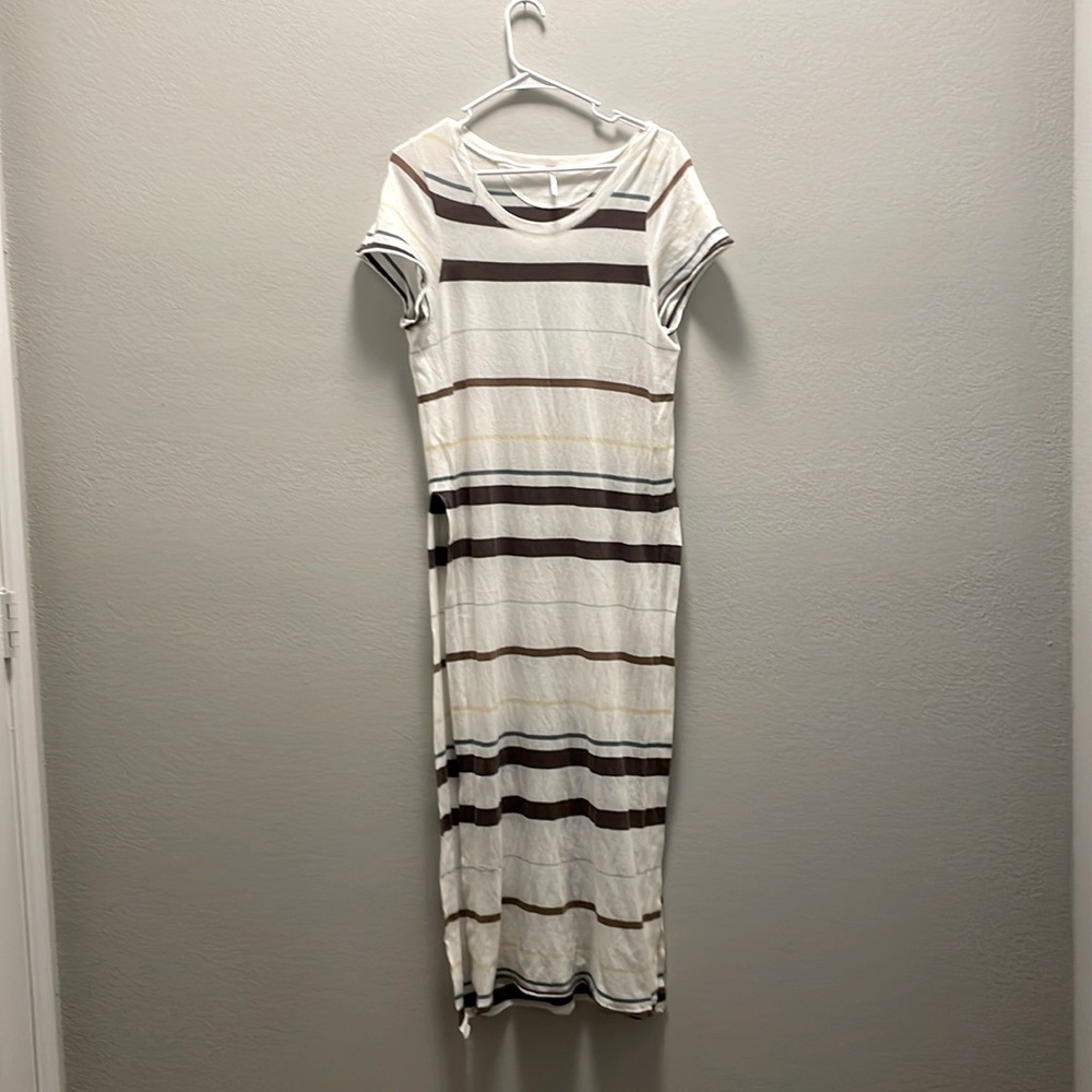 Free People Cream Striped Maxi Tunic Dress